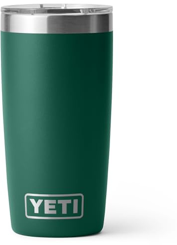 YETI Rambler Thermobecher 10 oz (295 ml) Black Forest Green – Kaffeebecher To Go, Thermotasse mit abnehmbarem Magslider–Deckel, Isolierbecher aus Edelstahl