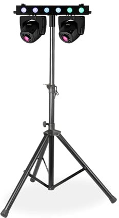 BeamZ Fuze Twin Bar, 2er Set – Moving Head Bar mit LED Lichtorgel, Stativ bis 2,20m Höhe, 2x 75 W Moving Head LED mit Gobos, DMX Licht, DJ Lichtanlage, Discolicht Partylicht – Perfekt für mobile DJs