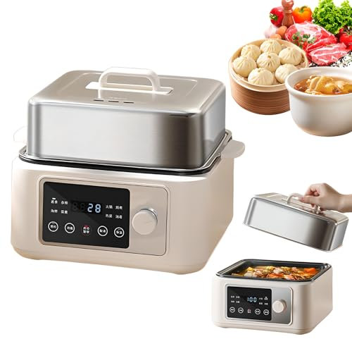 Vaporiera elettrica, 8/12/16 l, 1350 W, vaporiera per Verdure con Touch Screen, Timer 24 Ore, 8 funzioni Menu, Isolamento a Doppia modalità, vaporiera Multifunzione Intelligente in Acciaio Inox 8L
