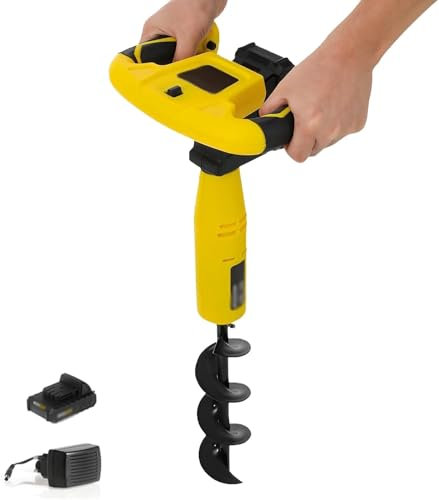 HYYKEJI Cordless Electric Post Hole Digger, Portable Earth Auger Hole Digger, One-touch Forward and Reverse Rotation, 550RPM Hole, Lightweight and Efficient, for Fence, Farmland, Garden