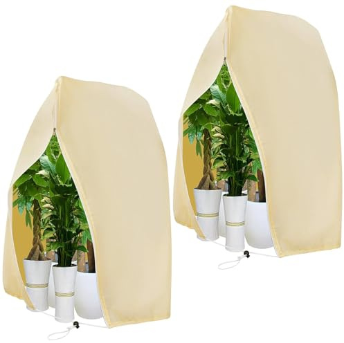 DBREAKS Cappuccio Protezione Invernale per Piante, 240 x 200 cm, 80g/㎡ dal Freddo Telo Antigelo Traspirante con Cerniera e Corda per Arbusti e Alberi