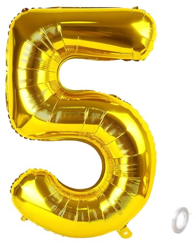 Balorise 40 Zoll Aluminium Luftballon Gold Zahl 5, Helium Unterstützt, Ballon Nummer 0-9, 10-100 (101cm), große Folienballons Dekoration für Geburtstagsfeier, Hochzeit, Jubiläum