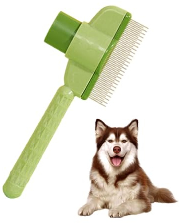 Flohkamm for Haustiere for Katzen und Hunde, Fellpflegebürste aus Edelstahl – Flohentfernung und Enthaarung, Werkzeug zur Haarentfernung, leicht zu reinigen (schwarz)(Green)
