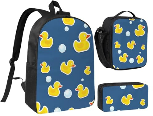 LXqlSS Mochila con estampado de pato doméstico para uso diario, juego de 3 mochilas con lonchera y estuche para lápices