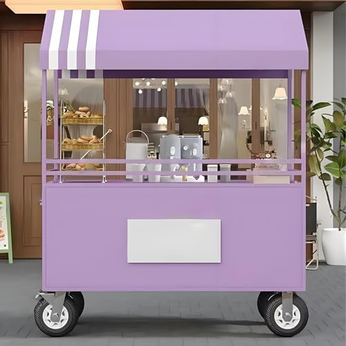 Verkaufsständer, Kiosk-Ausstellungswagen mit Baldachin, 120 cm, Lebensmittelstand, Konzessionsregal für Eis, Desserts und Spielzeug, perfekt für Markt, Street Food und Events, Violett