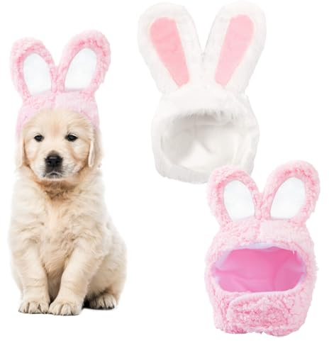 2 Stück Rosa Und Weiß Katze Hasenohren, Hasenohren Hund, Cat Hasenhut, Katzenbekleidung, Haustierhut, Osterkostüm Für Katzen Und Kleine Hunde