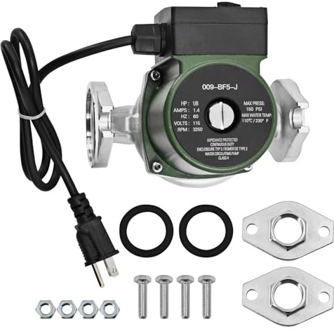 009-BF5-J 1/8HP Stainless Steel Cartridge Circulating Replacement for 009-F5 009-BF5 Circulating Pump 115V 150PSI 10GPM Single Phase for Open-loop Solar Heating and Light Commercial Domestic Water