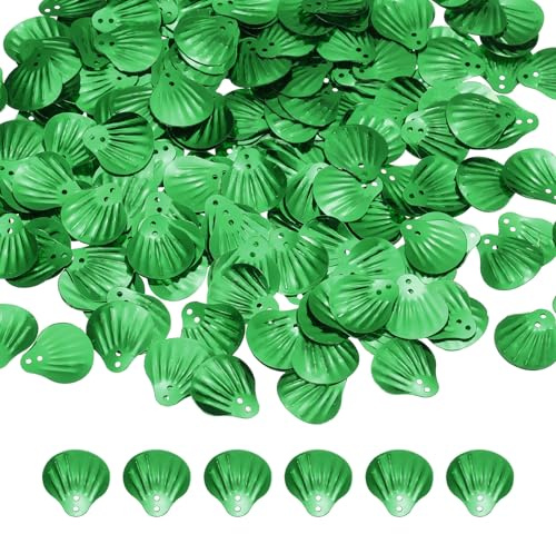 QUARKZMAN 50 Gramos De Lentejuelas Sueltas 18mm Lentejuelas De Concha Verde | Lentejuelas Y, Con 2 Agujeros, Para Aretes Ropa Bordado Costura DIY Suministros De Arte Artesanías