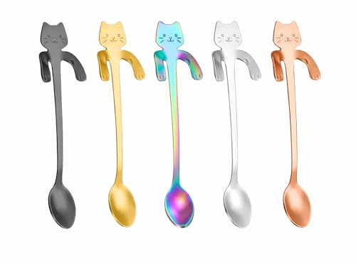 set 5 st katt kaffeskedar i rostfritt stål, små dessertskedar för kaffe och aptitretare, eleganta dessertskedar för omrörning av drycker, liten sked för daglig användning, 11,6 cm