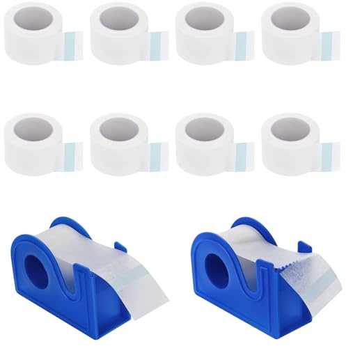 10 rollos de esparadrapo microporoso blanco con 2 dispensadores de cinta adhesiva,cinta adhesiva médica para extensiones de pestañas y vendajes,corte limpio y preciso