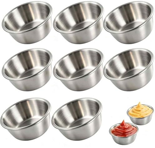 8 Pcs Stainless Steel Dipping Bowls, Stainless Steel Bowls Sauce Pots Dipping Bowlses, Dip Pots Condiment Pots, Diameter 6cm Small Sauce Pot Sauce Bowl Metal Steel Ramekins Dip Bowlsing for Daily Use(