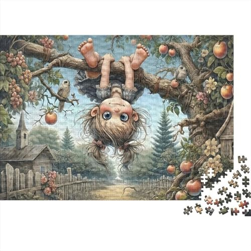 Whimsical Girl Hanging Tree 1000 Piece Jigsaw Puzzles Monkey Hanging Upside Down for Adult Educational Game Home Decoration Challenge High Difficulty Birthday Gifts 70x50cm/1000pcs