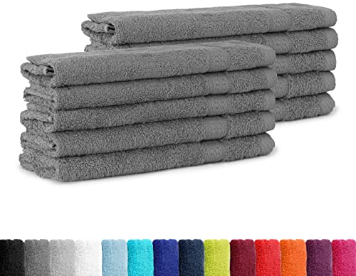 BaSaTex - 10er Pack Handtuch Set für Gäste - Frottee-Handtücher mit Aufhängeschlaufe aus weicher Baumwolle in 30x50cm - Waschtücher für Gäste Öko-Tex Standard 100 Zertifiziert - Anthrazit