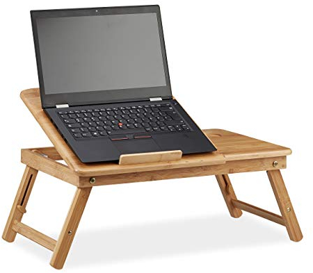 Relaxdays 10022219 Table d’Ordinateur Portable pour Lit Hauteur Réglable, Plateau en Bambou avec Tiroir, 30x69x35cm, Nature, HLP 30 x 69 x 35 cm