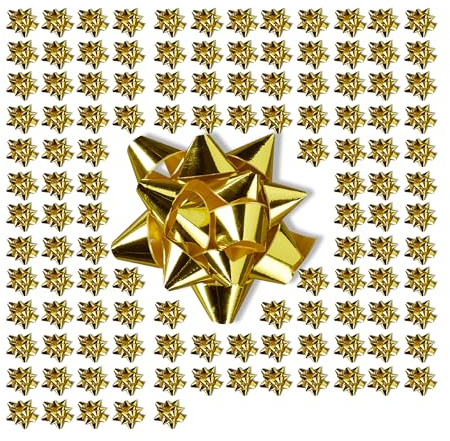 Relaxdays Geschenkschleifen 100er Set, Selbstklebend, Kleine Dekoschleifen für Weihnachten & Geburtstag, Ø 5 cm, Gold