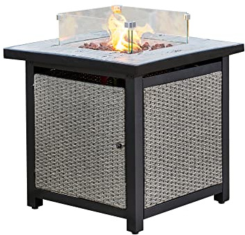 TTeamson Home Gas-Feuerstellen-Tischheizung für den Garten im Freien, Glas, Lavasteine ​​und Abdeckung