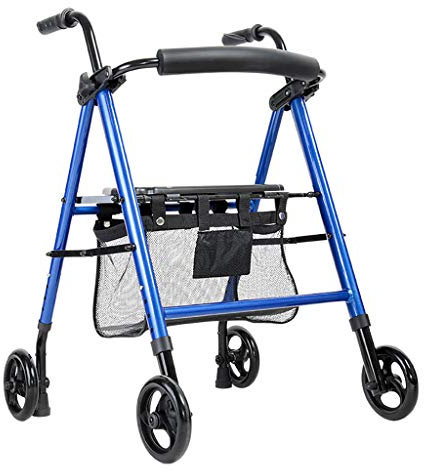 Lattice Gehgestell Rollator Walker, Verstellbarer Griff Und Klappbarer Walker Mit SitzhöHe, Leichter Aluminium-Walker Mit Korb, Blau