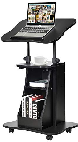 COSTWAY Laptoptisch auf Rollen, Projektionstisch höhenverstellbar, Stehtisch, Rollwagen mit Schwenkplatte, ideal für Heim- und Bürobedarf, schwarz