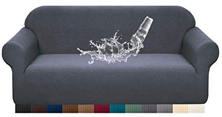 Granbest Premuim Water Repellent Sofa Covers 3 Seater High Stretch 1 Piece Couch Cover for Dogs Universal Sofa Slipcover Non Slip Furniture Protector Jacquard Spandex Fabric (3 Seater, Grey)