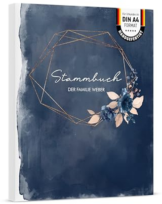 DeinWeddingshop Stammbuch der Familie personalisiert DIN A4 | 4-Ring Mechanik | Watercolor Breeze Blau | Hochwertiges Hardcover mit Registern | Made in Germany