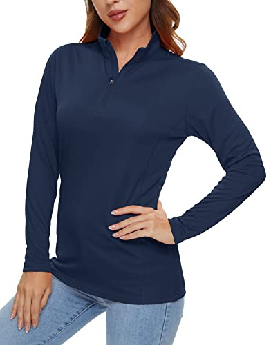 KEFITEVD UPF50+ Sportshirt Damen Langarm Rashguard 1/4 Reißverschluss Leicht Stehkragen Langarmshirt für Laufen Wandern