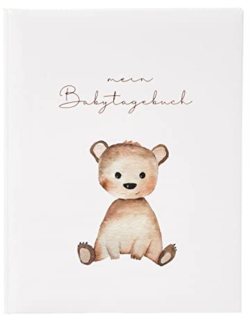 goldbuch 11 458 Babytagebuch Teddybär, Babybuch 21 x 28 x 1 cm, Baby Album 44 illustrierte Seiten, Tagebuch Einband Kunstdruck mit Roségold, Babyalbum für Mädchen und Jungen, Fotobuch Beige