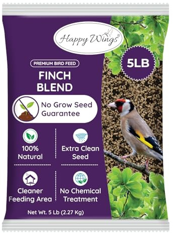 Happy Wings NO GROW Finch Blend Bird Food (Mix of Sunflower Hearts/Kernels and Nyjer Seed) - Highly Nutritious Bird Feed - (5 lbs)