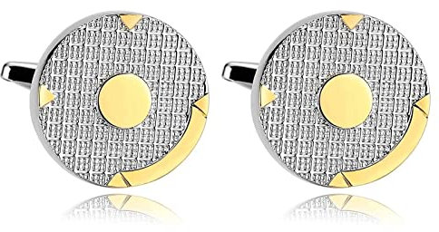 Stfery Manschettenknöpfe Hochzeit Best Man, Manschettenknöpfe Edelstahl Rund Silber Gold Cufflinks mit Schottenmuster Schmuck Geschenk