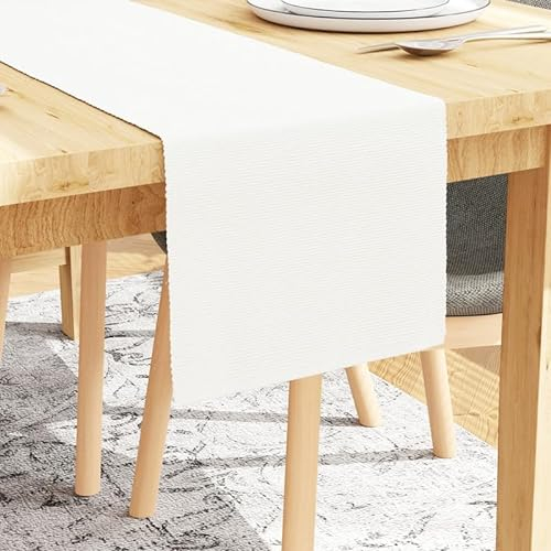 Encasa XO Camino de Mesa | Algodón de Canalé Fino Teñido con Hilo | Tamaño 32x250 cm | Sólido de Blanco | Lavable a Máquina