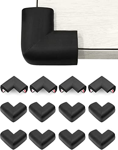 QWORK® 12PCS Foam Corner Protector, Thickened Soft Resilient Corner Cover Corner Guard for Edge Corner of Table Chair Furniture (Black)