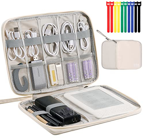OrgaWise Kabeltasche Kabelorganizer Reisen Kabel Etui Elektronik Zubehör Organizer Tasche Universaltasche für Bag Accessories Handy Ladekabel, Powerbank, USB Sticks (Ties-Beige)