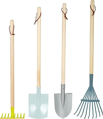 small foot Gartenwerkzeug-Set aus Holz und Metall, Gartenspielzeug für Kinder ab 3 Jahren in modernen Farben, 12389