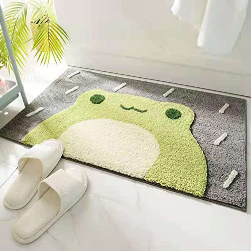 Psytfei Bath Mat Cute Non Slip Quick Dry Bath Mat Fit Under Door Machine Washable High Absorbent Shower Rug for Bathtub Sink(Frog)