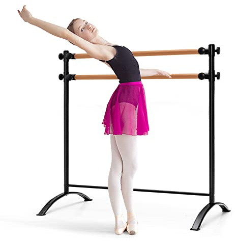 GOPLUS Barras de Ballet Portátil de 122 CM, Barra de Baile Independiente con Alturas Ajustables de 4 Posiciones, 2 Barras de Madera Maciza, Marco de Metal Resistente, Doble Barra de Ballet (Negro)