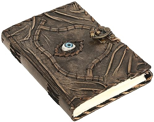 Ward Off - Diario de piel con protección contra el mal de ojo, libro de hechizos de Hocus Pocus, libro de sombras, cuaderno de grimorio para hombres y mujeres, accesorio de decoración en blanco, sin
