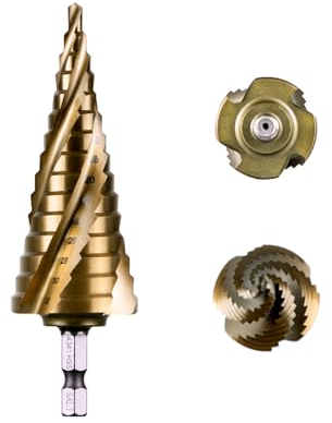 SALI Hss Stufenbohrer [Φ4-32mm,15 Stufen] Vier Spiralnuten Stufenbohrer,Scharfe Kegelbohrer für Metall, Edelstahl, Kunststoff, Holz(4341 HSS)