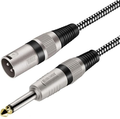 Greluma 1 Stück 1,5 m langes XLR-Stecker-auf-1/4-Zoll-TS-Kabel, geflochtenes Nylon-XLR-3-Pin-Stecker auf 6,35-mm-TS-Stecker, unsymmetrisches Verbindungskabel, Mikrofonkabel (Leiter aus reinem Kupfer)
