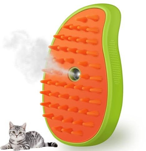 Cat Steam Brush, 3 In 1 Steamy Pet Brush, Silicone Massage Dog Hair Remover Comb, Spray Mist Grooming Brush for Indoor Kittens (Mango Green)