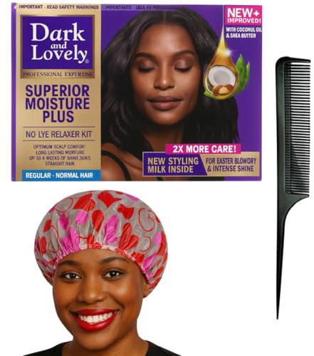 Haar Relaxer Kit für Afro & Natürliches Haar – No-Lye Relaxer Set mit Kamm & Duschhaube | Komplettes At-Home Glättungs-Set für Seidig Glattes Haar