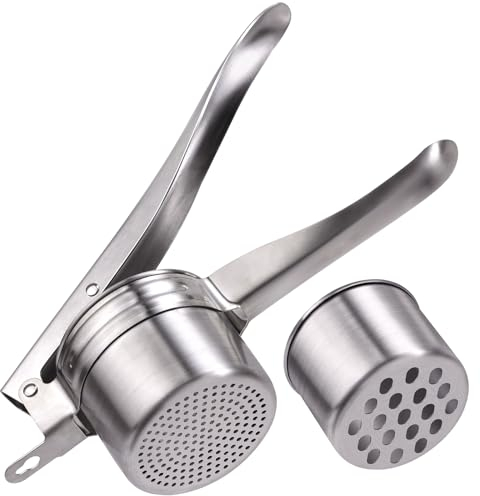 Potato Ricer Masher, Sopito Enhanced Stainless Steel Potato Ricer with 2 Interchangeable Inner Cups, Heavy Duty Potato Masher (15oz) for Smooth Fluffy Mash