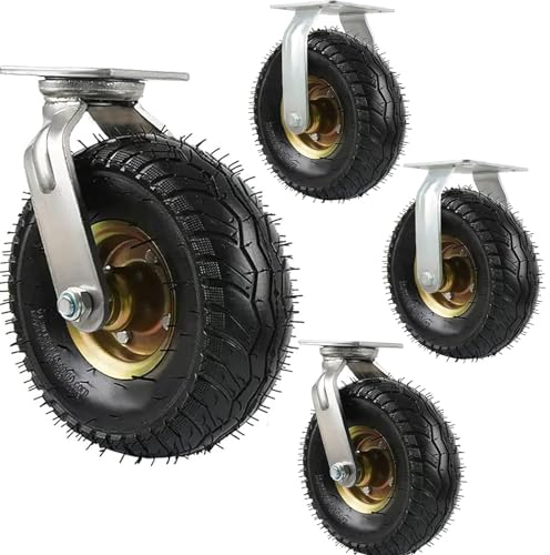 WORDFUN Möbel Transportrolle, 2 Bockrolle + 2 Lenkrolle, geräuschlose Schwerlast Räder, Transportwagen Gummiräder, industrierollen schwerlast, Durchmesser 150mm 200 mm 250mm, 360 Grad Drehbar