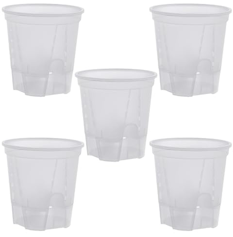 MISNODE 5 Macetas para Orquídeas de Polilla, Control de Raíces, Tienda de Agua Autocebante, Maceta con Bandejas para Interiores Y Exteriores, Maceta de Plástico para Orquídeas,(Transparente, S)