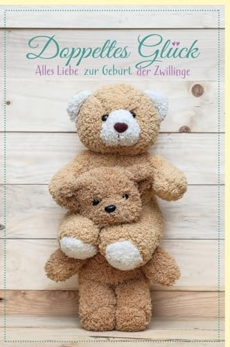 Skorpion Glückwunschkarte zur Geburt von Zwillingen - Teddybären-Motiv in Holzoptik, Perfekt für Eltern und Freunde - mit Umschlag