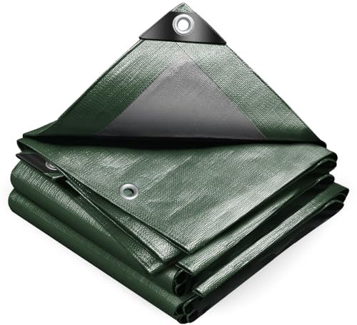 VOUNOT® 4x8m Waterproof Tarpaulin Ultra Heavy Duty 240 g/m² Tarp Large Ground Camping Sheet with Aluminum Eyelets for Outdoor Furniture Caravan Car Cover, Green