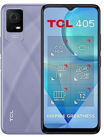 TCL 405 SMARTPHONE, 32GB plus 2GB RAM, 6.6 inches DISPLAY 5000 mAh - LAVENDER PURPLE (Renewed)