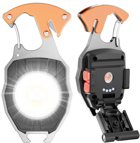 Mini Led Taschenlampe Schlüsselanhänger, 7 Modi Kleine Taschenlampe Aufladbar 1000 lumens, Multifunktionales Camping Gadgets, Magnetisches Arbeitsleuchte für Outdoor, Auto Reparatur/Stromausfällel.