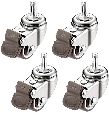 Lenkrollen, Bockrollen (4 Stück) M6 x 15 mm Lenkrollen, kleine, geräuschlose Gummi-Lenkrollen, Trolley, Nachttisch, Tablett-Möbel, Ersatz-Lenkrollen (Farbe: 4 Stück mit Bremse, Größe: (Color : 4 Pcs