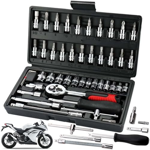 Set di 48 pezzi, per chiavi a bussola con cricchetto reversibile da 1/4 pollici e manico per viti per riparazione auto e manutenzione domestica
