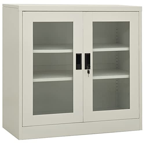 JUDYY Büroschrank, Aktenschrank, Werkzeugschrank, Metallschrank, Stahlschrank, Kellerschrank, Universalschrank, Lagerschrank, Hellgrau 90x40x90 cm Stahl