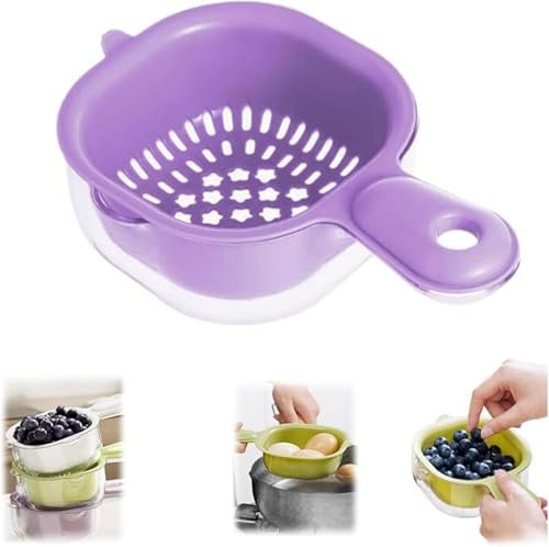Cestello scolapasta con manico, Cestello di scarico a doppio strato, Ciotola per il lavaggio della frutta, Vasca per il lavaggio della frutta, Colini multifunzionali per scolare e lavare frutta